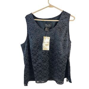 Terry Lewis size 20 2x black lace overlay tank rayon blend new